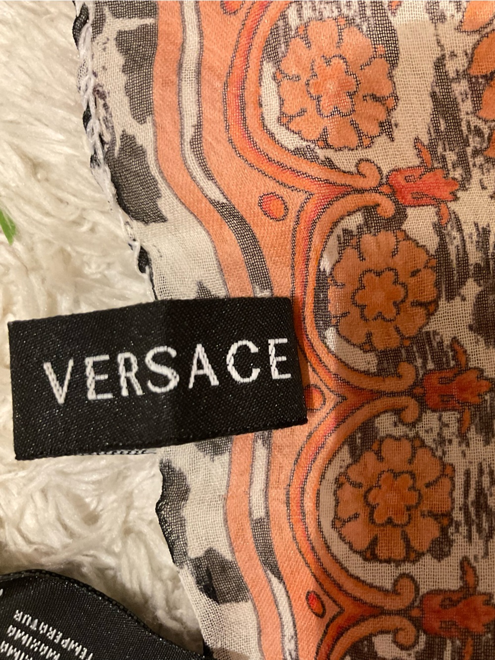 Versace Orange and Black Leopard Border Scarf - Picture 2 of 2